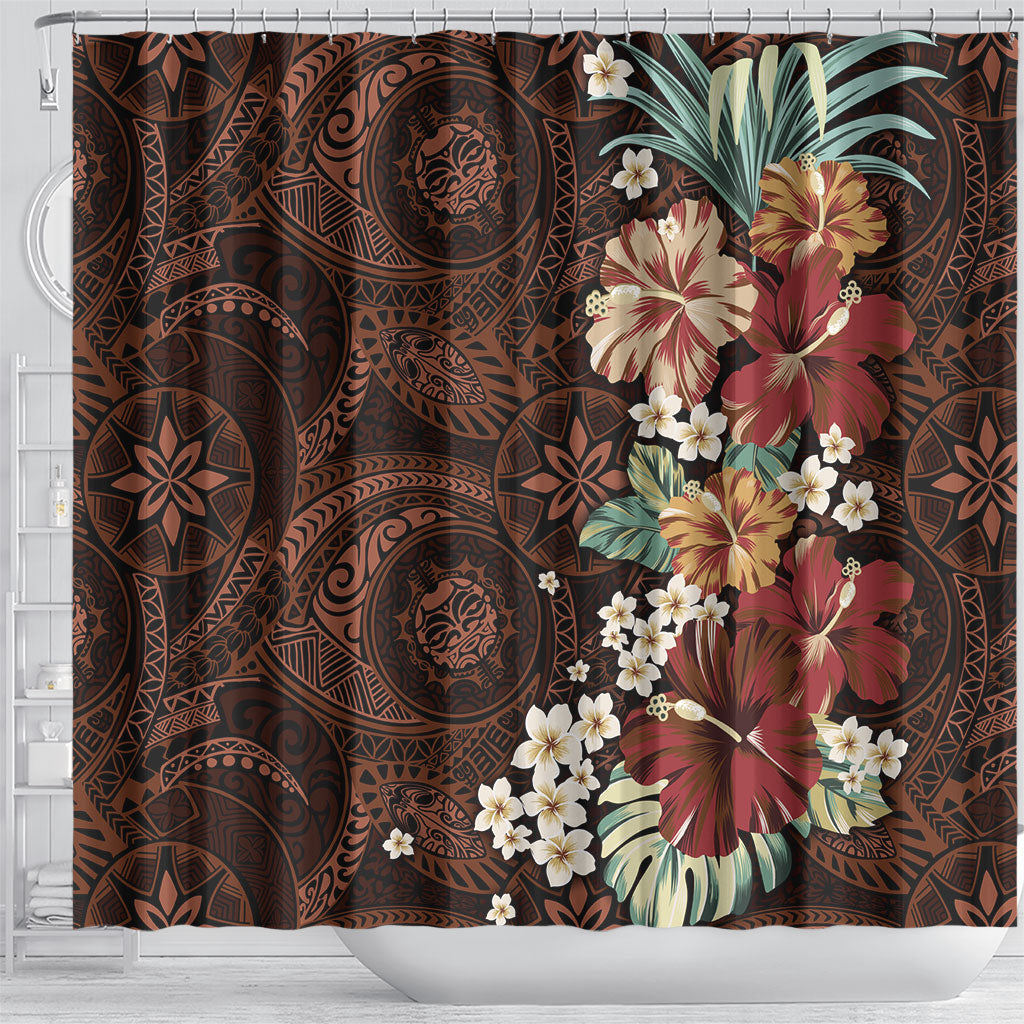 Kanoa Hawai'i Hibiscus Shower Curtain Polynesian Tribal Tattoo Pattern Floral Elements LT9 - Polynesian Pride