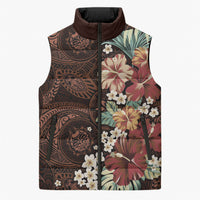 Kanoa Hawai'i Hibiscus Sleeveless Puffer Jacket Polynesian Tribal Tattoo Pattern Floral Elements LT9 Unisex Brown - Polynesian Pride