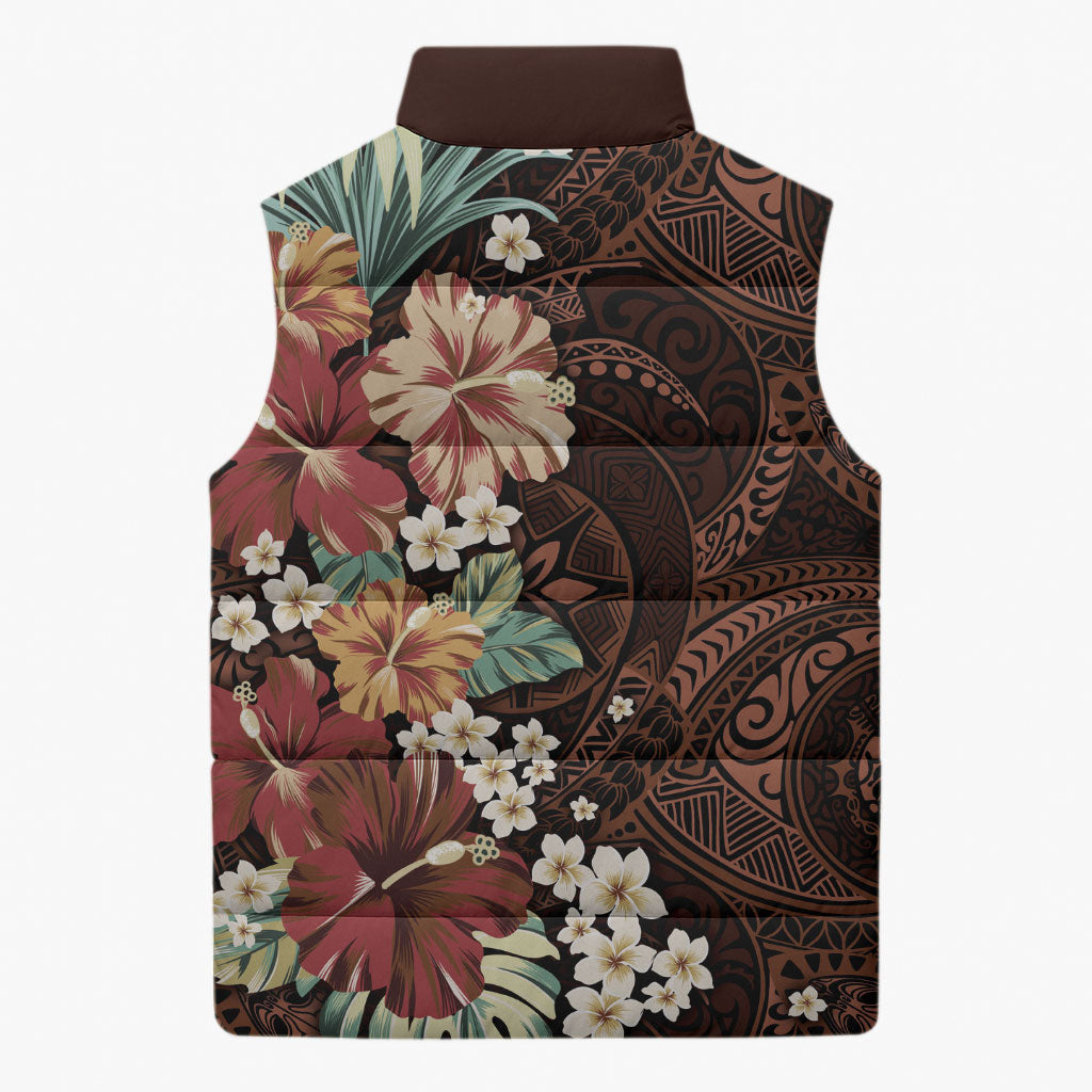 Kanoa Hawai'i Hibiscus Sleeveless Puffer Jacket Polynesian Tribal Tattoo Pattern Floral Elements LT9 - Polynesian Pride