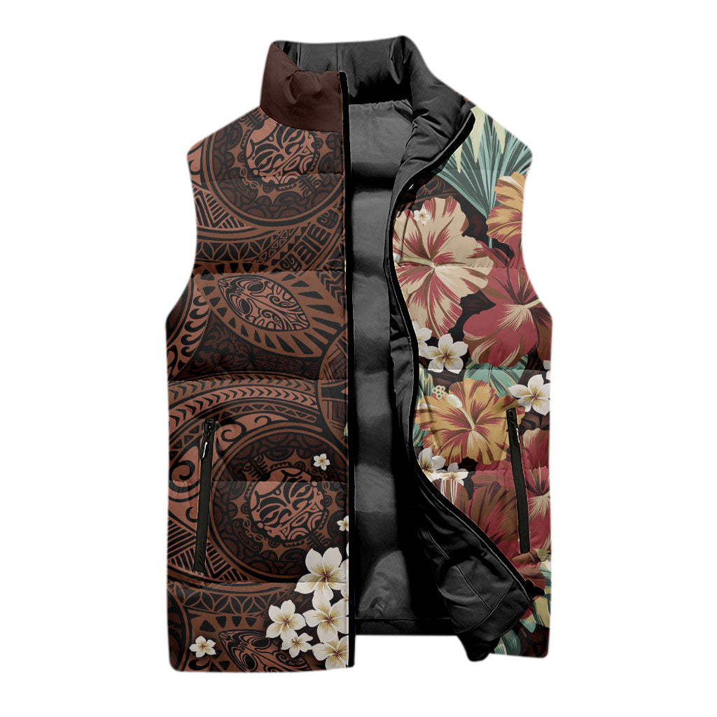 Kanoa Hawai'i Hibiscus Sleeveless Puffer Jacket Polynesian Tribal Tattoo Pattern Floral Elements LT9 - Polynesian Pride
