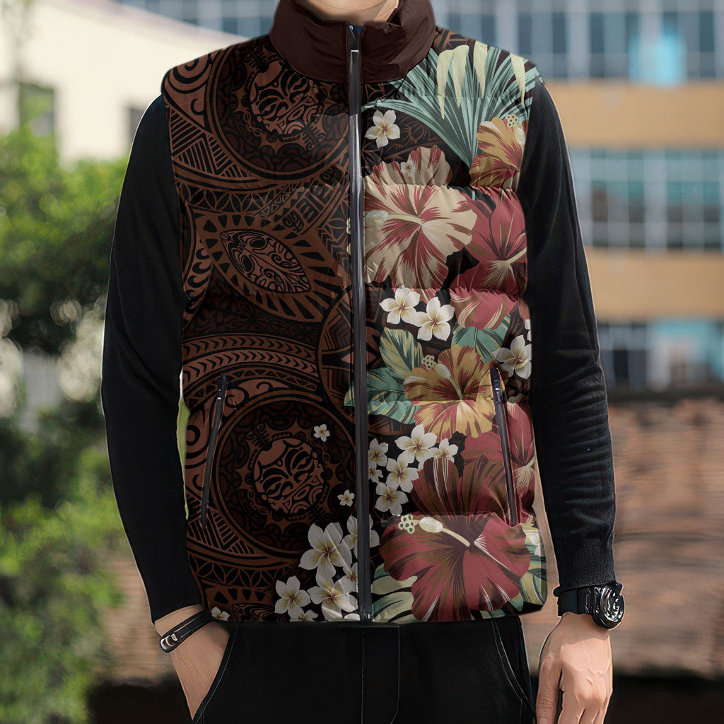 Kanoa Hawai'i Hibiscus Sleeveless Puffer Jacket Polynesian Tribal Tattoo Pattern Floral Elements LT9 - Polynesian Pride