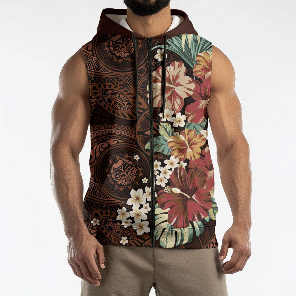 Kanoa Hawai'i Hibiscus Sleeveless Zip Hoodie Polynesian Tribal Tattoo Pattern Floral Elements LT9 - Polynesian Pride