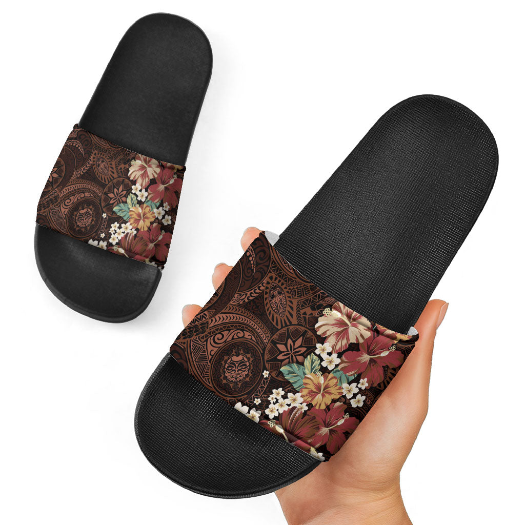 Kanoa Hawai'i Hibiscus Slide Sandals Polynesian Tribal Tattoo Pattern Floral Elements LT9 - Polynesian Pride