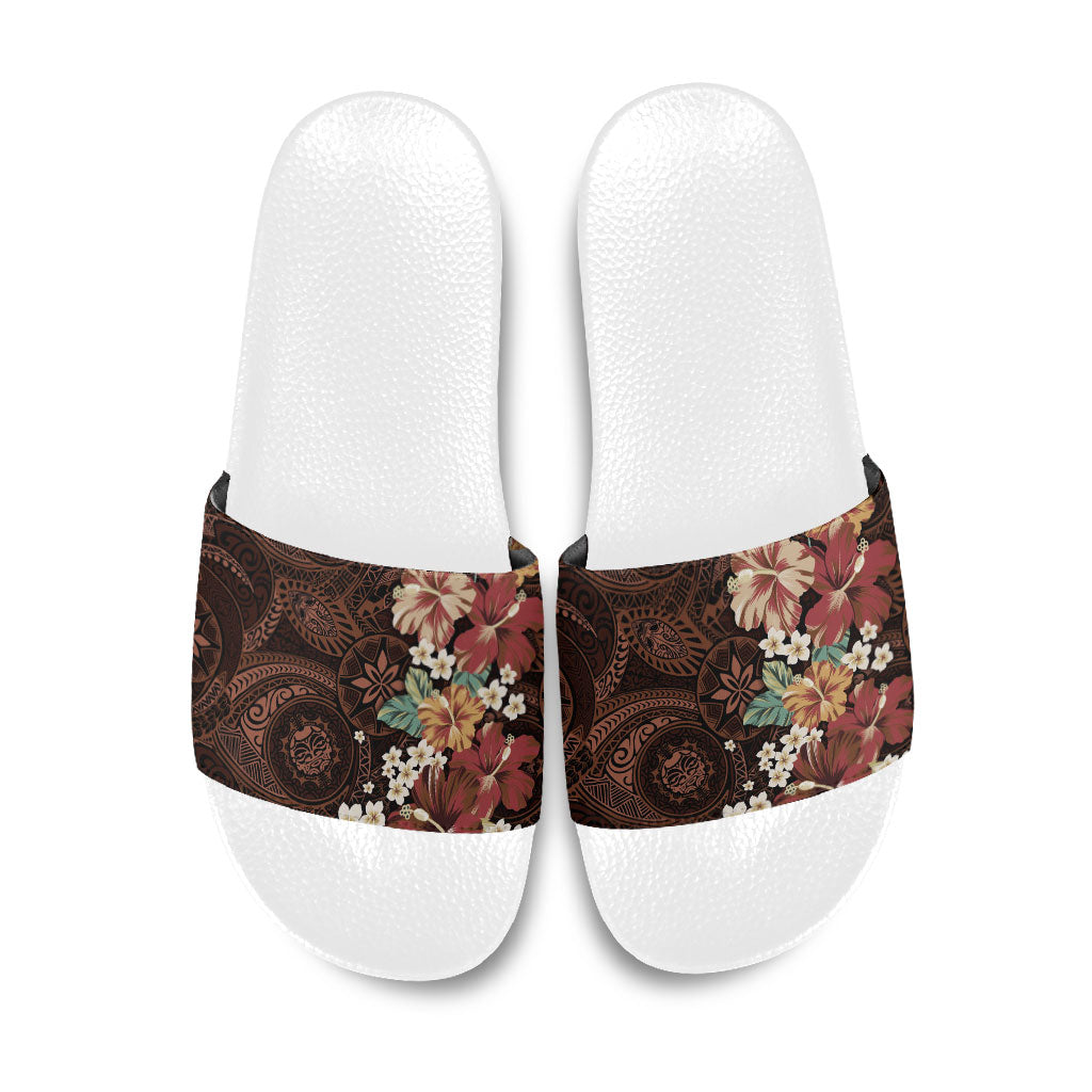 Kanoa Hawai'i Hibiscus Slide Sandals Polynesian Tribal Tattoo Pattern Floral Elements LT9 Brown - Polynesian Pride