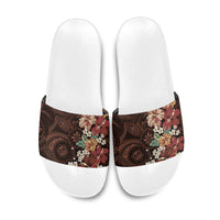 Kanoa Hawai'i Hibiscus Slide Sandals Polynesian Tribal Tattoo Pattern Floral Elements LT9 Brown - Polynesian Pride