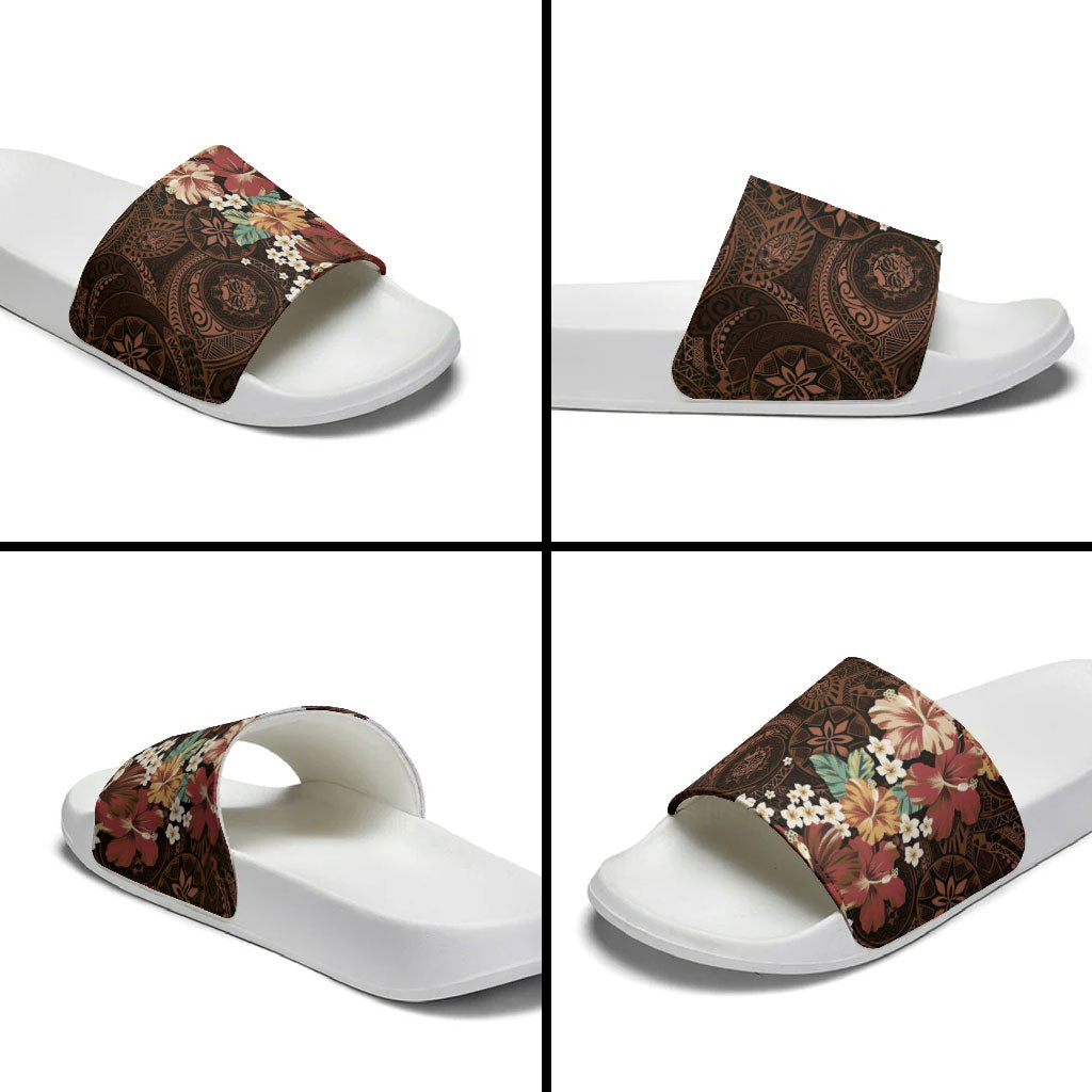 Kanoa Hawai'i Hibiscus Slide Sandals Polynesian Tribal Tattoo Pattern Floral Elements LT9 - Polynesian Pride