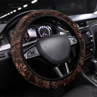 Kanoa Hawai'i Hibiscus Steering Wheel Cover Polynesian Tribal Tattoo Pattern Floral Elements LT9 Universal Fit Brown - Polynesian Pride