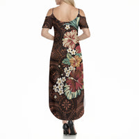 Kanoa Hawai'i Hibiscus Summer Maxi Dress Polynesian Tribal Tattoo Pattern Floral Elements LT9 - Polynesian Pride