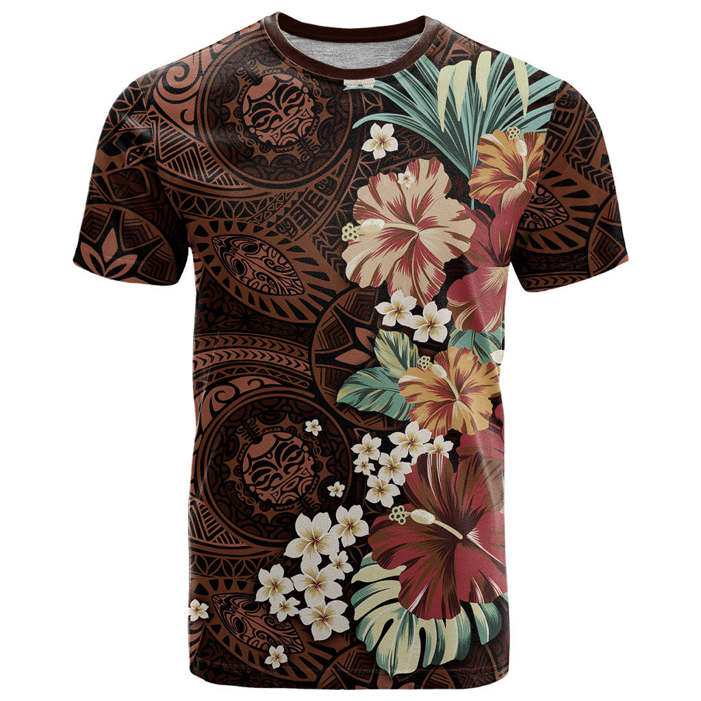 Kanoa Hawai'i Hibiscus T Shirt Polynesian Tribal Tattoo Pattern Floral Elements LT9 Brown - Polynesian Pride