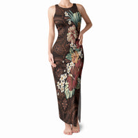 Kanoa Hawai'i Hibiscus Tank Maxi Dress Polynesian Tribal Tattoo Pattern Floral Elements LT9 Women Brown - Polynesian Pride