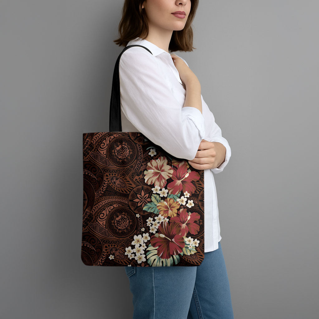 Kanoa Hawai'i Hibiscus Tote Bag Polynesian Tribal Tattoo Pattern Floral Elements LT9 - Polynesian Pride