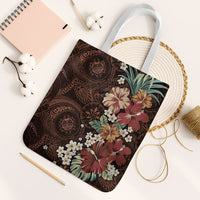 Kanoa Hawai'i Hibiscus Tote Bag Polynesian Tribal Tattoo Pattern Floral Elements LT9 White Strap One Size Brown - Polynesian Pride