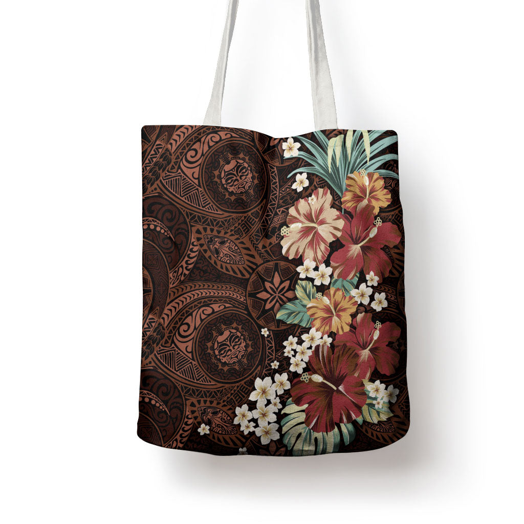 Kanoa Hawai'i Hibiscus Tote Bag Polynesian Tribal Tattoo Pattern Floral Elements LT9 - Polynesian Pride
