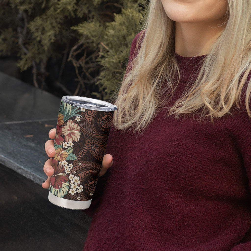 Kanoa Hawai'i Hibiscus Tumbler Cup Polynesian Tribal Tattoo Pattern Floral Elements LT9 - Polynesian Pride