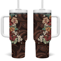 Kanoa Hawai'i Hibiscus Tumbler With Handle Polynesian Tribal Tattoo Pattern Floral Elements LT9 One Size: 40 oz Brown - Polynesian Pride