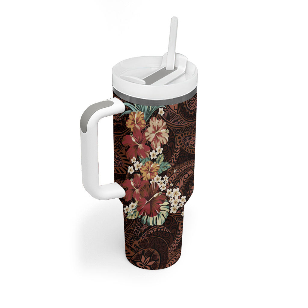 Kanoa Hawai'i Hibiscus Tumbler With Handle Polynesian Tribal Tattoo Pattern Floral Elements LT9 - Polynesian Pride