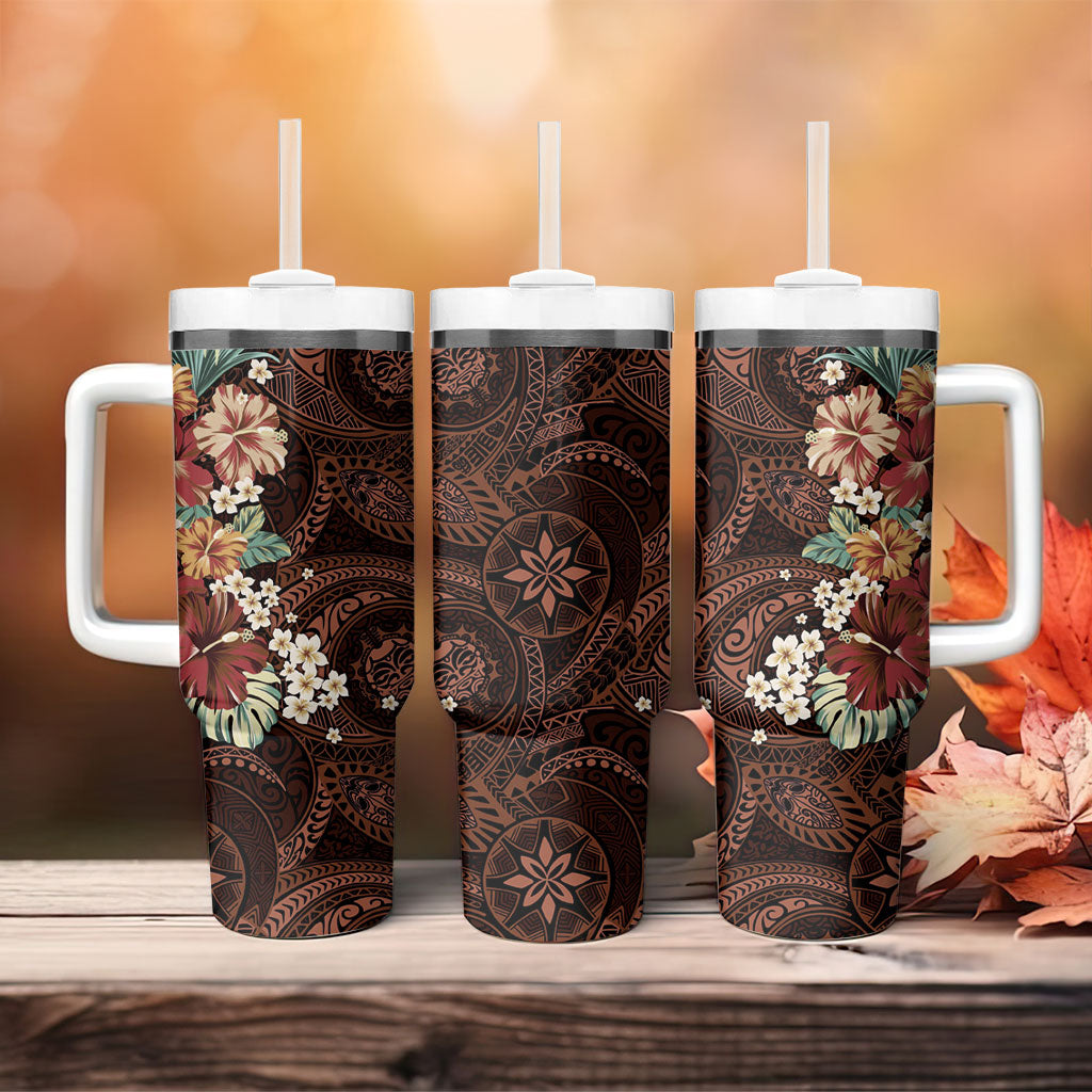 Kanoa Hawai'i Hibiscus Tumbler With Handle Polynesian Tribal Tattoo Pattern Floral Elements LT9 - Polynesian Pride