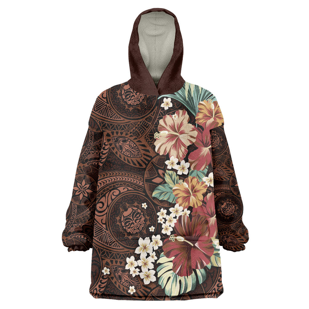 Kanoa Hawai'i Hibiscus Wearable Blanket Hoodie Polynesian Tribal Tattoo Pattern Floral Elements LT9 One Size Brown - Polynesian Pride