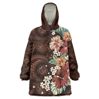 Kanoa Hawai'i Hibiscus Wearable Blanket Hoodie Polynesian Tribal Tattoo Pattern Floral Elements LT9 One Size Brown - Polynesian Pride