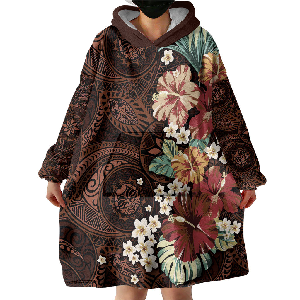 Kanoa Hawai'i Hibiscus Wearable Blanket Hoodie Polynesian Tribal Tattoo Pattern Floral Elements LT9 - Polynesian Pride