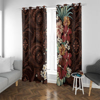 Kanoa Hawai'i Hibiscus Window Curtain Polynesian Tribal Tattoo Pattern Floral Elements LT9 With Grommets Brown - Polynesian Pride