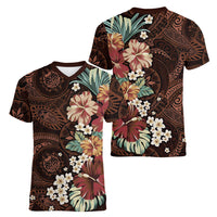 Kanoa Hawai'i Hibiscus Women V-Neck T-Shirt Polynesian Tribal Tattoo Pattern Floral Elements LT9 - Polynesian Pride