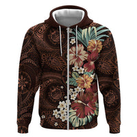 Kanoa Hawai'i Hibiscus Zip Hoodie Polynesian Tribal Tattoo Pattern Floral Elements LT9 Zip Hoodie Brown - Polynesian Pride