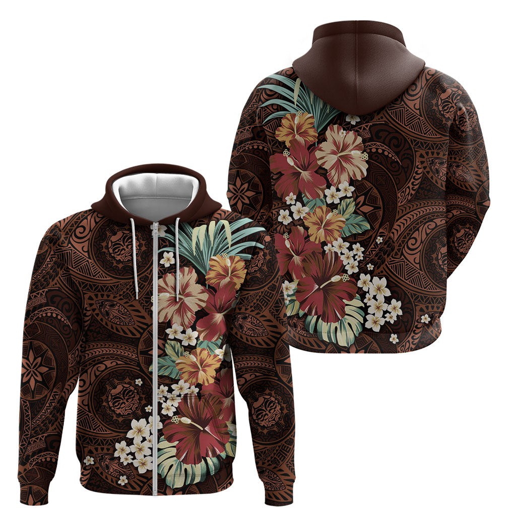 Kanoa Hawai'i Hibiscus Zip Hoodie Polynesian Tribal Tattoo Pattern Floral Elements LT9 - Polynesian Pride