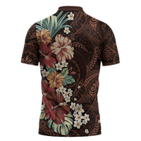 Kanoa Hawai'i Hibiscus Zipper Polo Shirt Polynesian Tribal Tattoo Pattern Floral Elements LT9 - Polynesian Pride