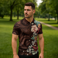 Kanoa Hawai'i Hibiscus Zipper Polo Shirt Polynesian Tribal Tattoo Pattern Floral Elements LT9 - Polynesian Pride