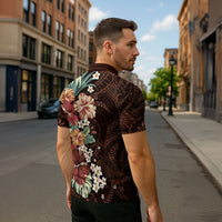 Kanoa Hawai'i Hibiscus Zipper Polo Shirt Polynesian Tribal Tattoo Pattern Floral Elements LT9 - Polynesian Pride