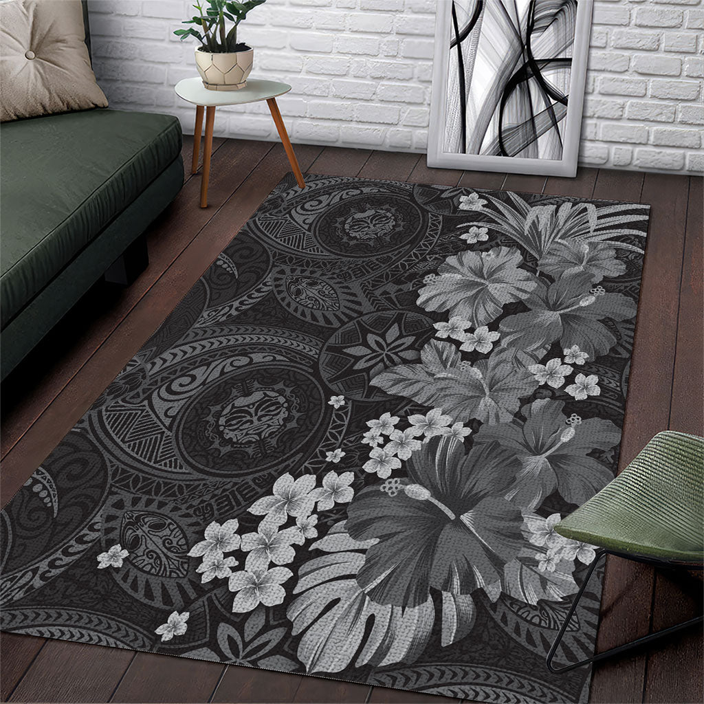 Pauli Hawai'i Hibiscus Area Rug Polynesian Tribal Tattoo Pattern Floral Elements LT9 Soft Black - Polynesian Pride