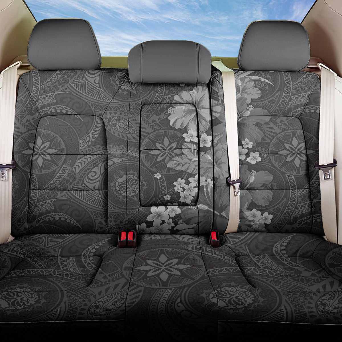 Pauli Hawai'i Hibiscus Back Car Seat Cover Polynesian Tribal Tattoo Pattern Floral Elements LT9 One Size Soft Black - Polynesian Pride