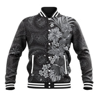 Pauli Hawai'i Hibiscus Baseball Jacket Polynesian Tribal Tattoo Pattern Floral Elements LT9 Unisex Soft Black - Polynesian Pride