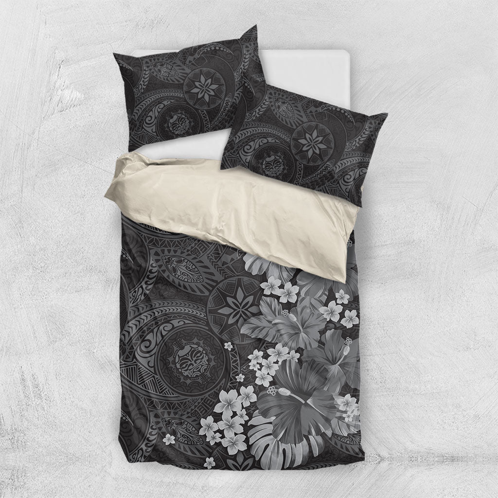 Pauli Hawai'i Hibiscus Bedding Set Polynesian Tribal Tattoo Pattern Floral Elements LT9 US Twin 172cm x 218cm Soft Black - Polynesian Pride