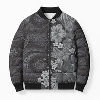 Pauli Hawai'i Hibiscus Bomber Puffer Jacket Polynesian Tribal Tattoo Pattern Floral Elements LT9 Unisex Soft Black - Polynesian Pride