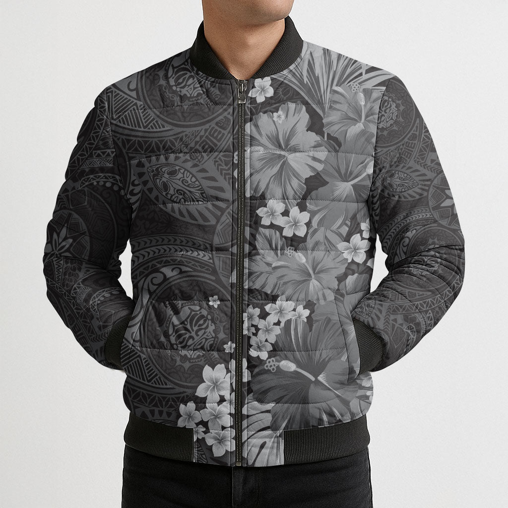 Pauli Hawai'i Hibiscus Bomber Puffer Jacket Polynesian Tribal Tattoo Pattern Floral Elements LT9 - Polynesian Pride