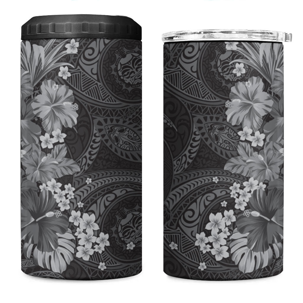 Pauli Hawai'i Hibiscus 4 in 1 Can Cooler Tumbler Polynesian Tribal Tattoo Pattern Floral Elements LT9 One Size: 16 oz Soft Black - Polynesian Pride