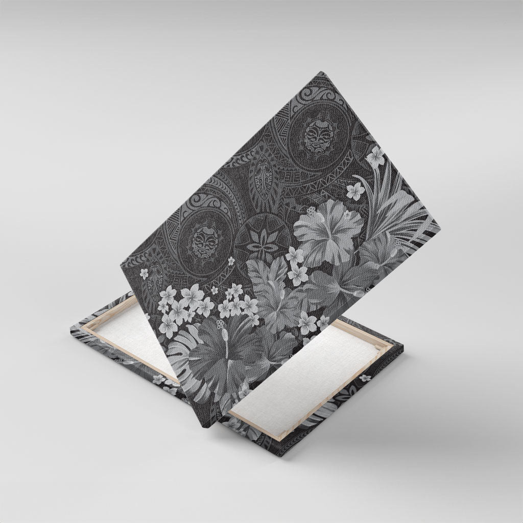 Pauli Hawai'i Hibiscus Canvas Wall Art Polynesian Tribal Tattoo Pattern Floral Elements LT9 With Frame Soft Black - Polynesian Pride