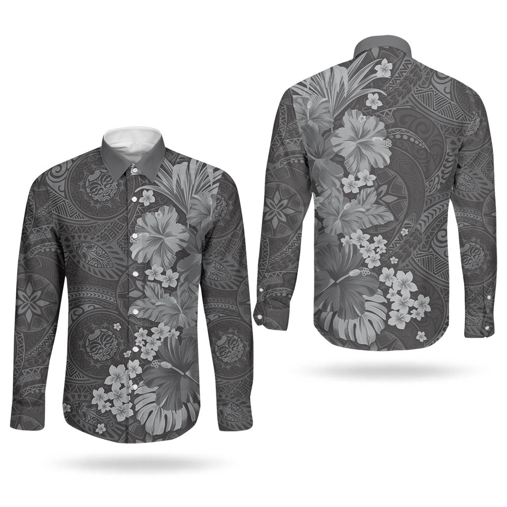 Pauli Hawai'i Hibiscus Couples Matching Mermaid Dress and Long Sleeve Button Shirt Polynesian Tribal Tattoo Pattern Floral Elements LT9 - Polynesian Pride