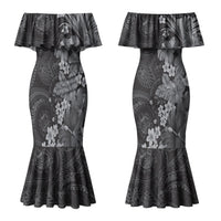 Pauli Hawai'i Hibiscus Couples Matching Mermaid Dress and Long Sleeve Button Shirt Polynesian Tribal Tattoo Pattern Floral Elements LT9 - Polynesian Pride