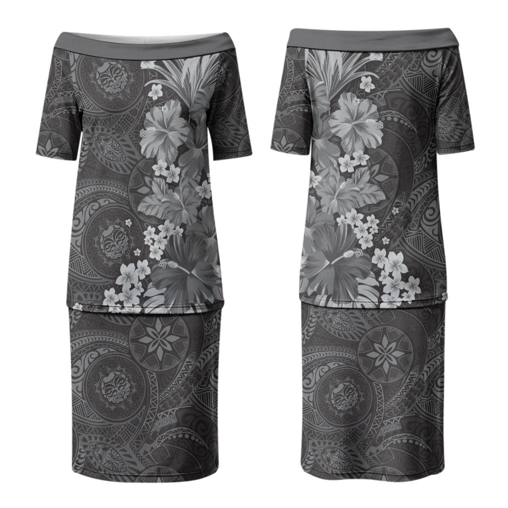 Pauli Hawai'i Hibiscus Couples Matching Puletasi and Long Sleeve Button Shirt Polynesian Tribal Tattoo Pattern Floral Elements LT9 - Polynesian Pride