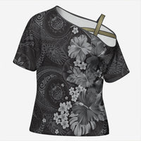 Pauli Hawai'i Hibiscus Cross Shoulder Shirt Polynesian Tribal Tattoo Pattern Floral Elements LT9 Female Soft Black - Polynesian Pride