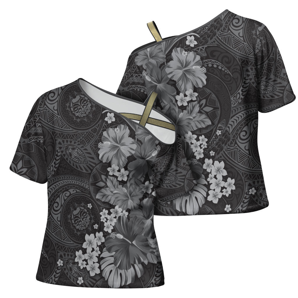 Pauli Hawai'i Hibiscus Cross Shoulder Shirt Polynesian Tribal Tattoo Pattern Floral Elements LT9 - Polynesian Pride