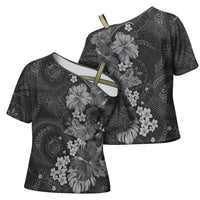 Pauli Hawai'i Hibiscus Cross Shoulder Shirt Polynesian Tribal Tattoo Pattern Floral Elements LT9 - Polynesian Pride