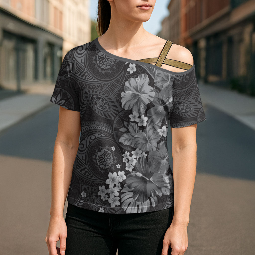 Pauli Hawai'i Hibiscus Cross Shoulder Shirt Polynesian Tribal Tattoo Pattern Floral Elements LT9 - Polynesian Pride
