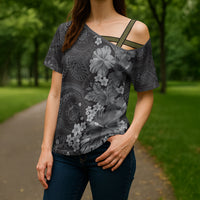 Pauli Hawai'i Hibiscus Cross Shoulder Shirt Polynesian Tribal Tattoo Pattern Floral Elements LT9 - Polynesian Pride