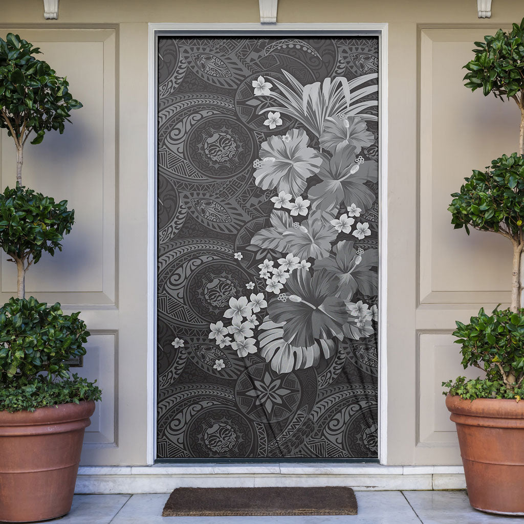 Pauli Hawai'i Hibiscus Door Cover Polynesian Tribal Tattoo Pattern Floral Elements LT9 Soft Black - Polynesian Pride