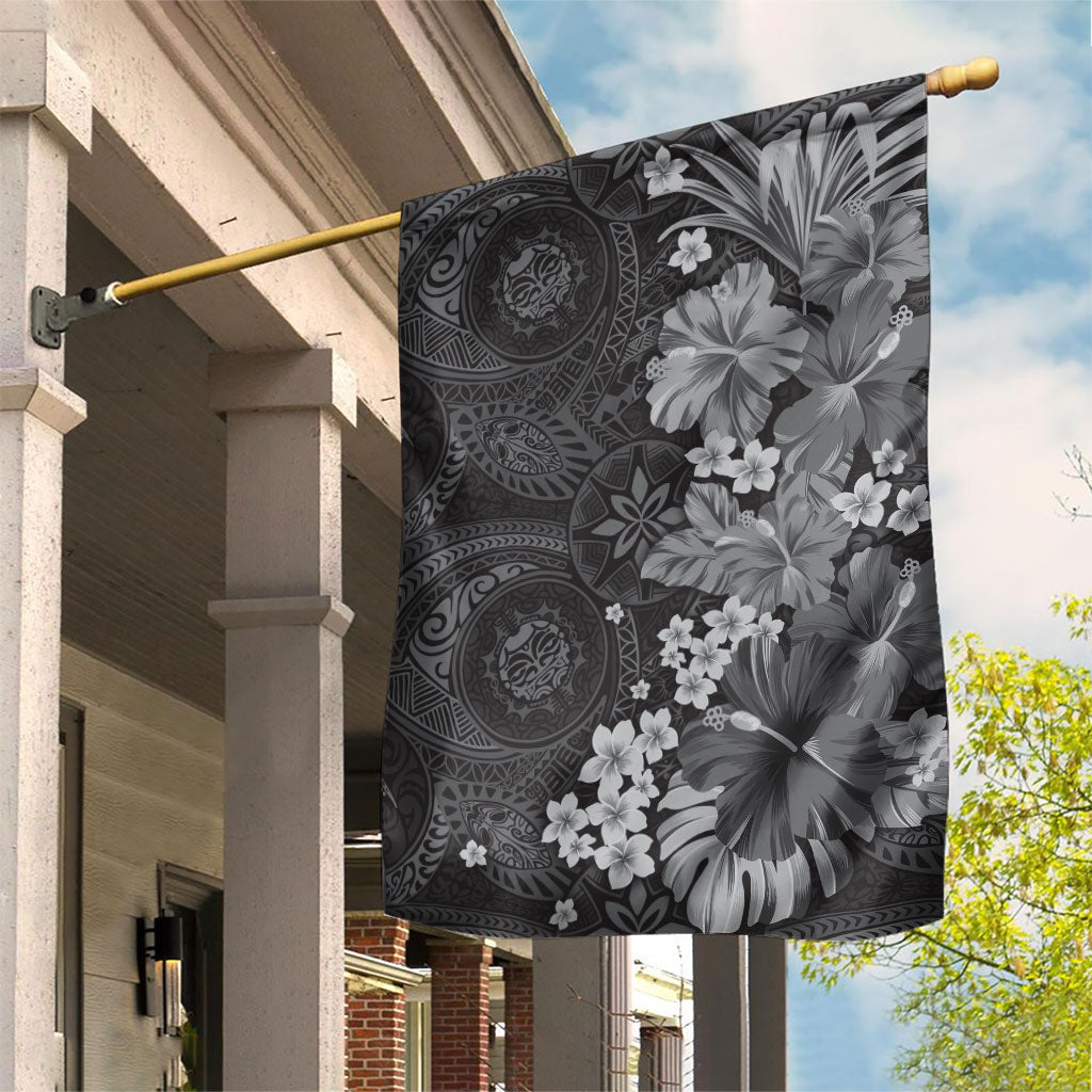 Pauli Hawai'i Hibiscus Garden Flag Polynesian Tribal Tattoo Pattern Floral Elements LT9 House Flag Soft Black - Polynesian Pride