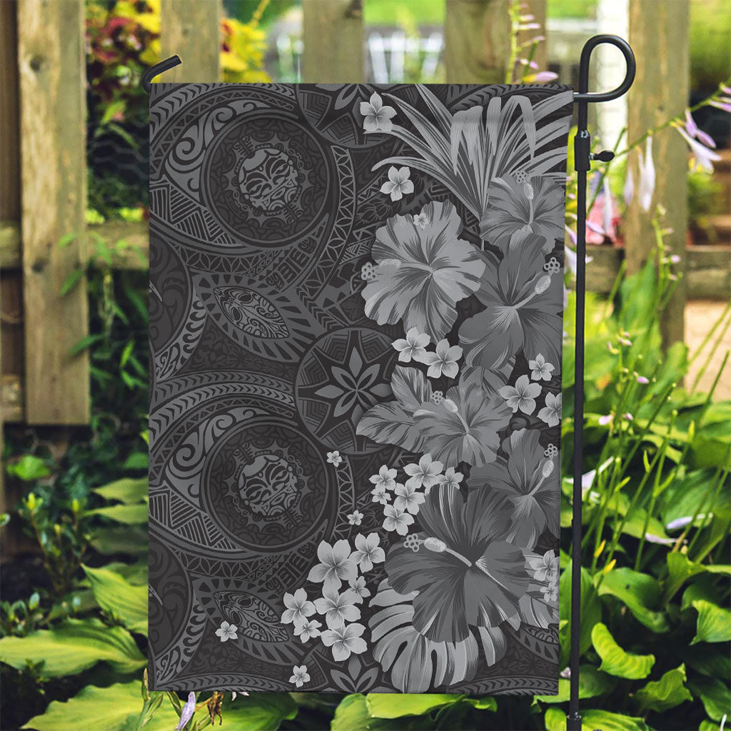 Pauli Hawai'i Hibiscus Garden Flag Polynesian Tribal Tattoo Pattern Floral Elements LT9 Garden Flag Soft Black - Polynesian Pride